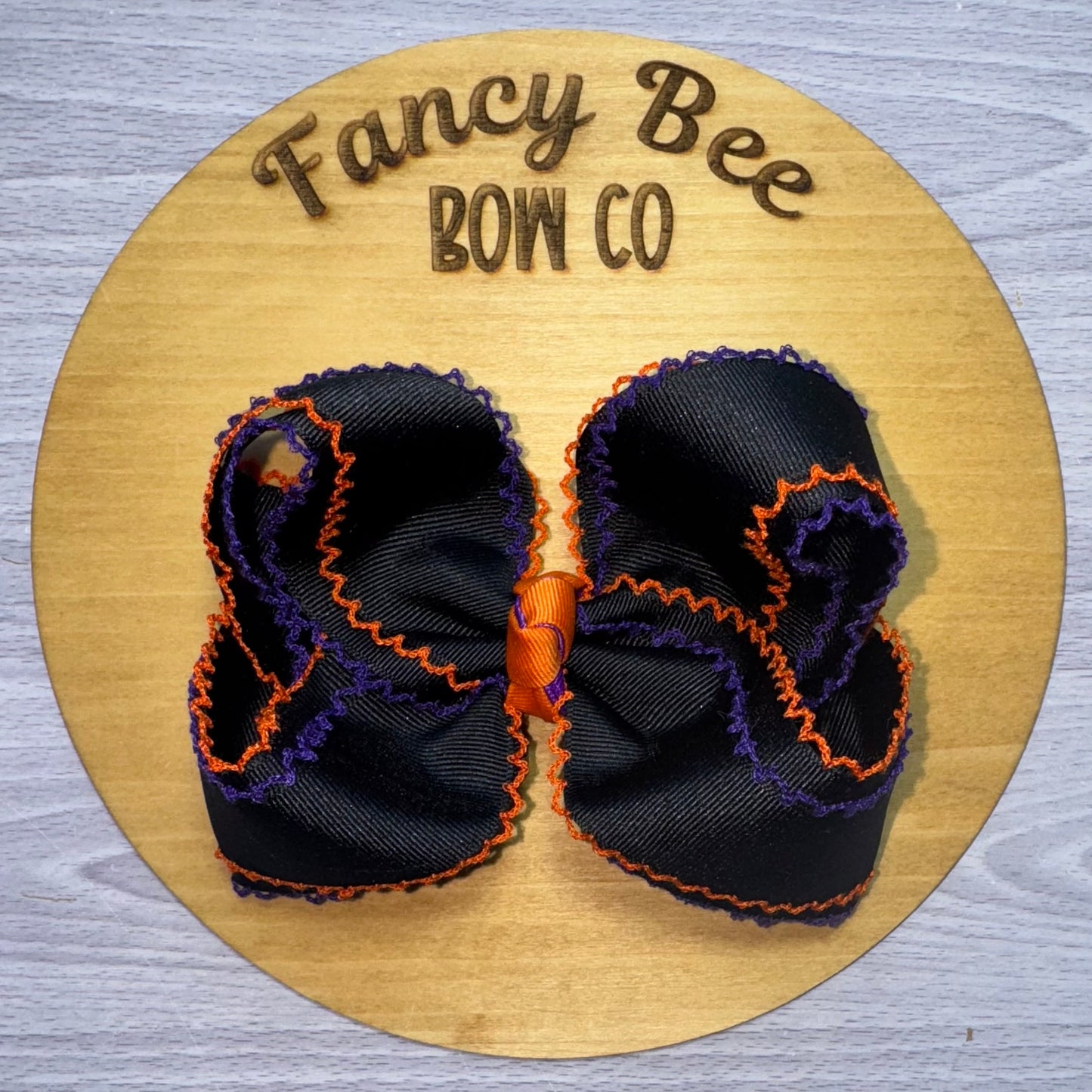Double Stacked Orange/Purple Moonstitch Queen Style Bow