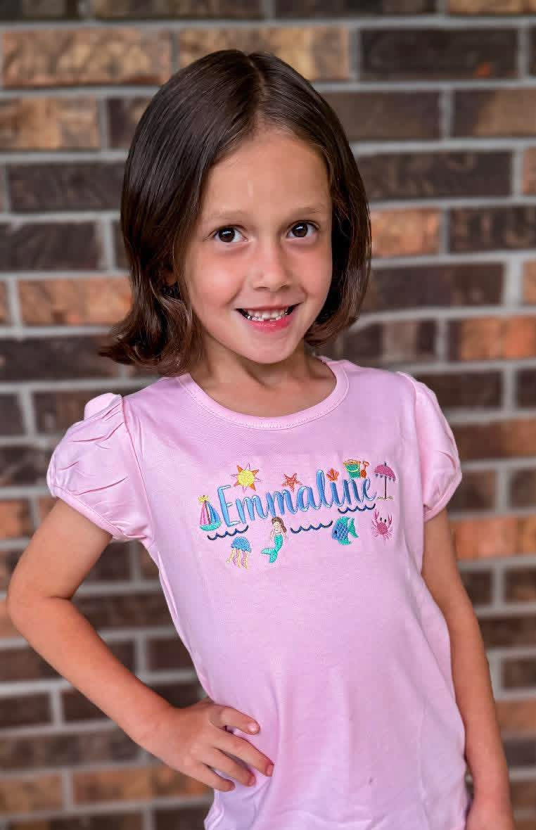 Beachy Embroidered Name Shirt- Bow Sold Separately