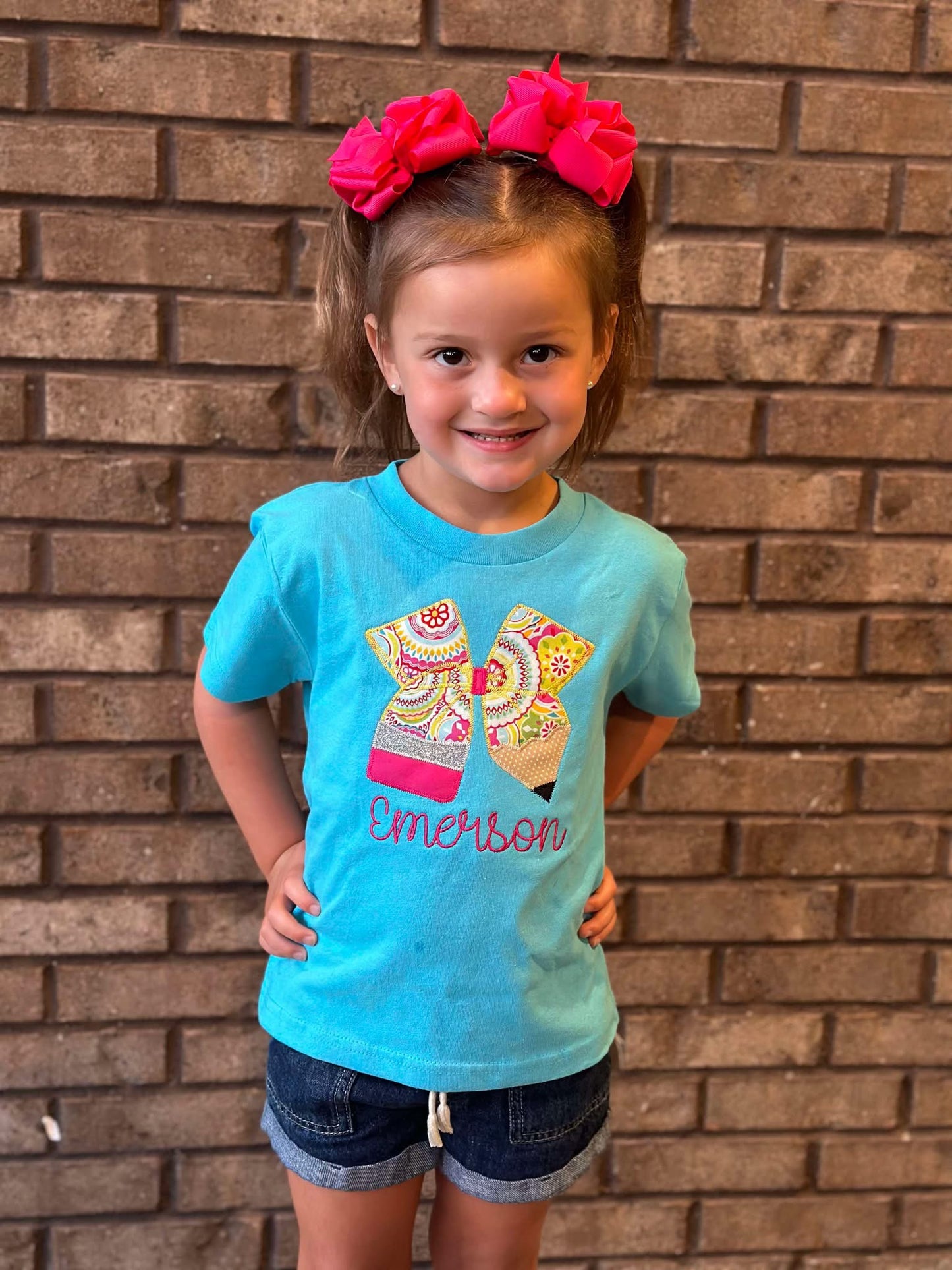Back 2 School Embroidered Pencil Bow Shirt