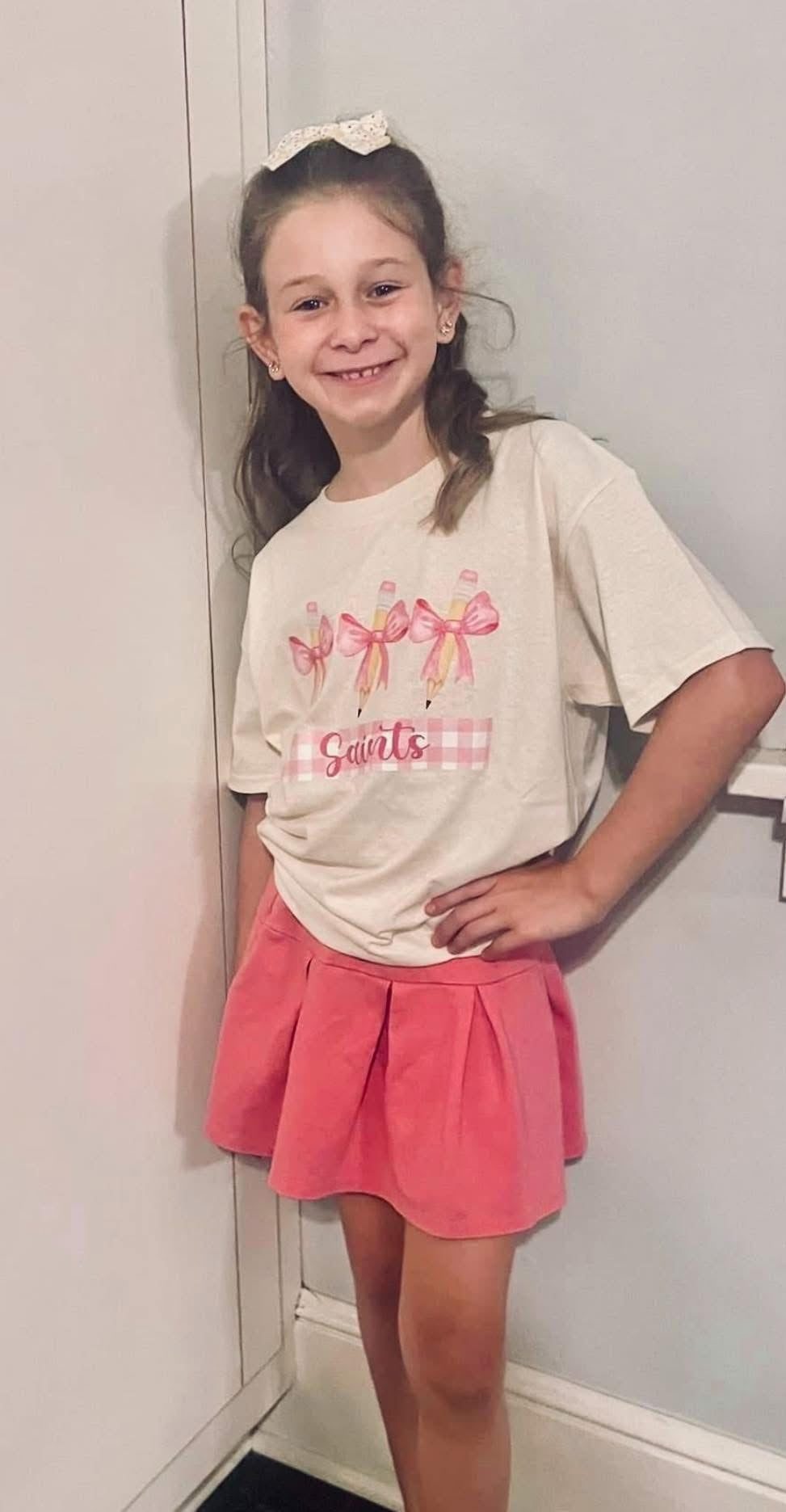 Personalized Pink Bow Pencil T-Shirt