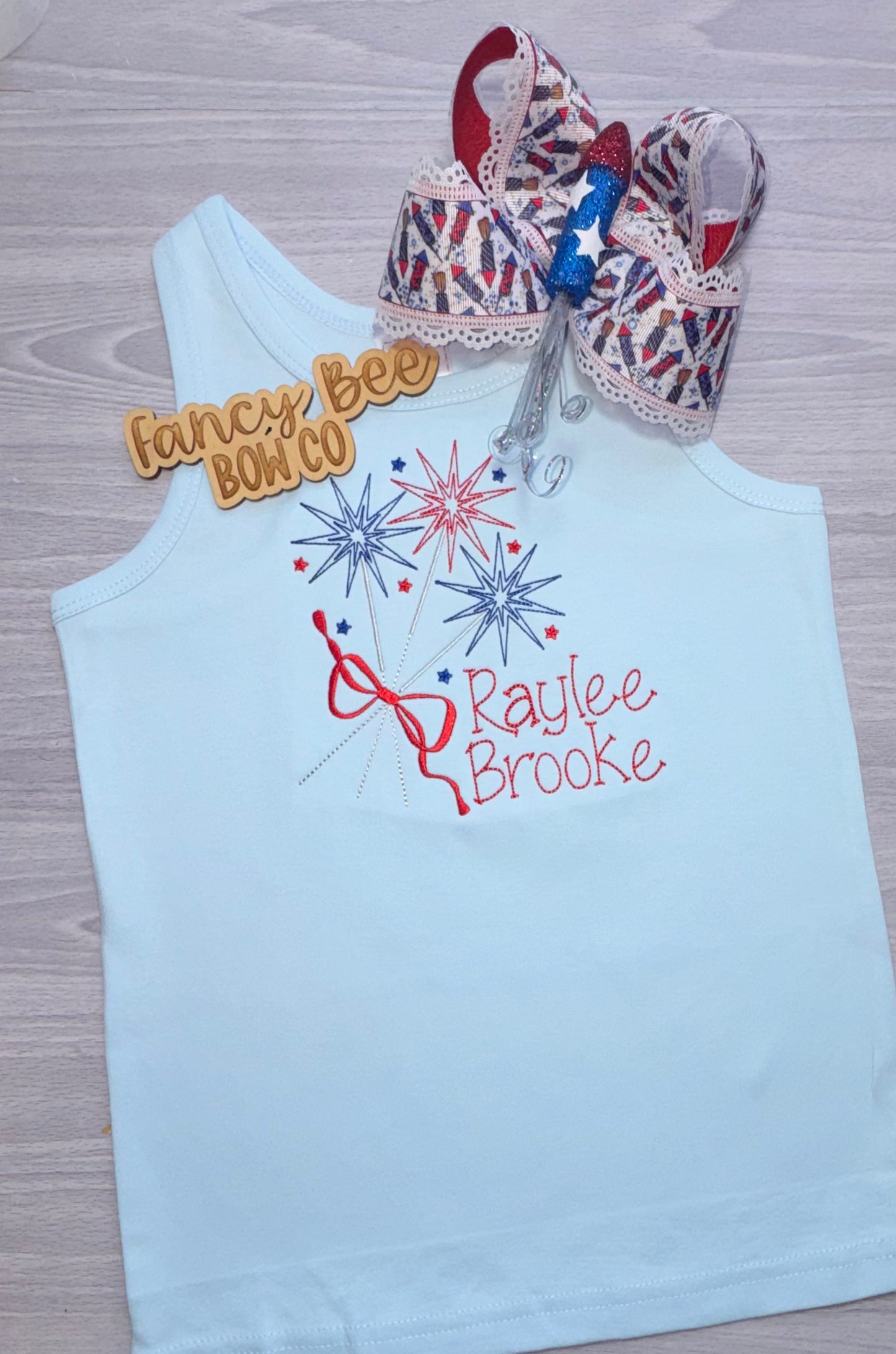 Firecracker Embroidered Tank- Bow Sold Separately