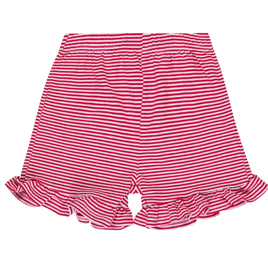 Girl's Ruffle Red Striped Shorts