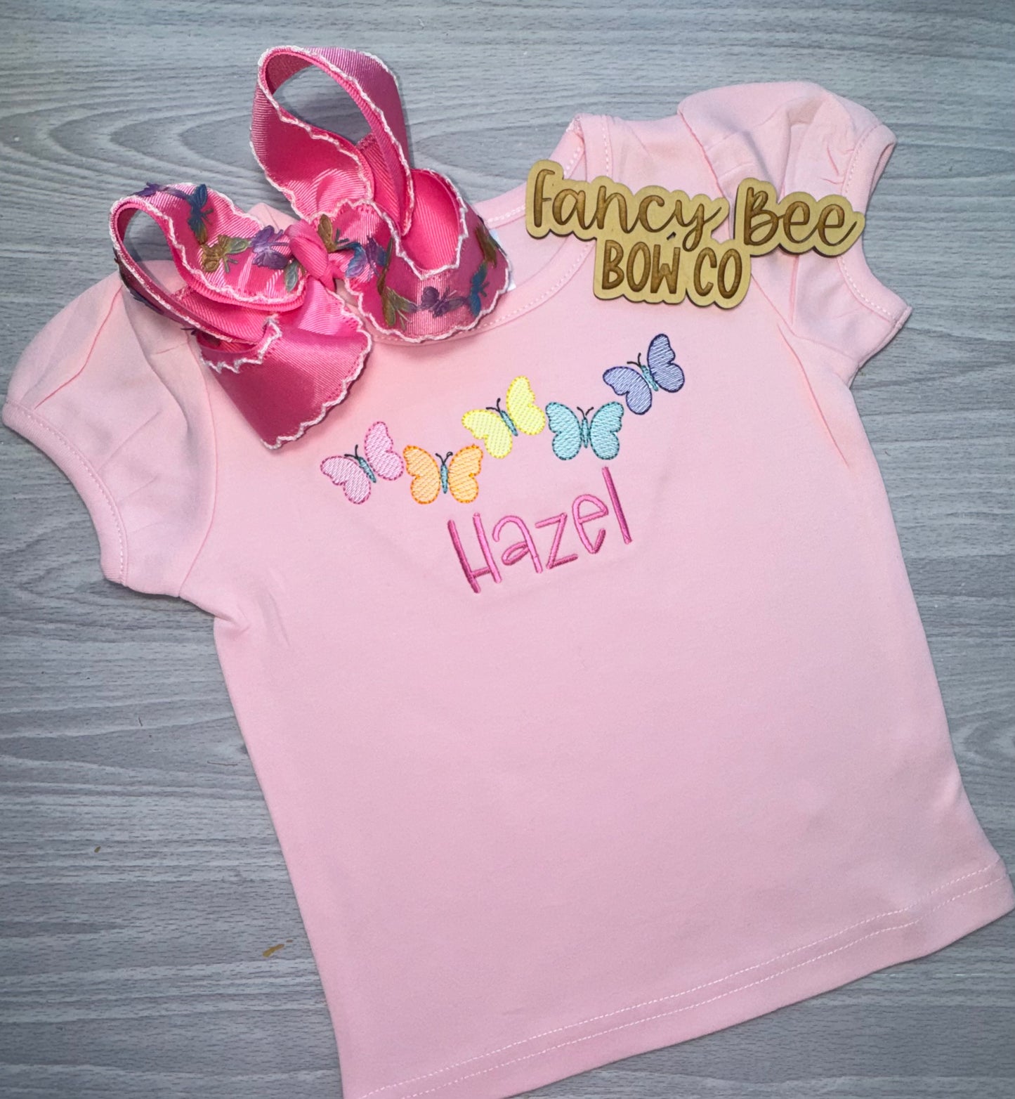 Butterfly Emrbroidered Shirt - Bow Sold Separately