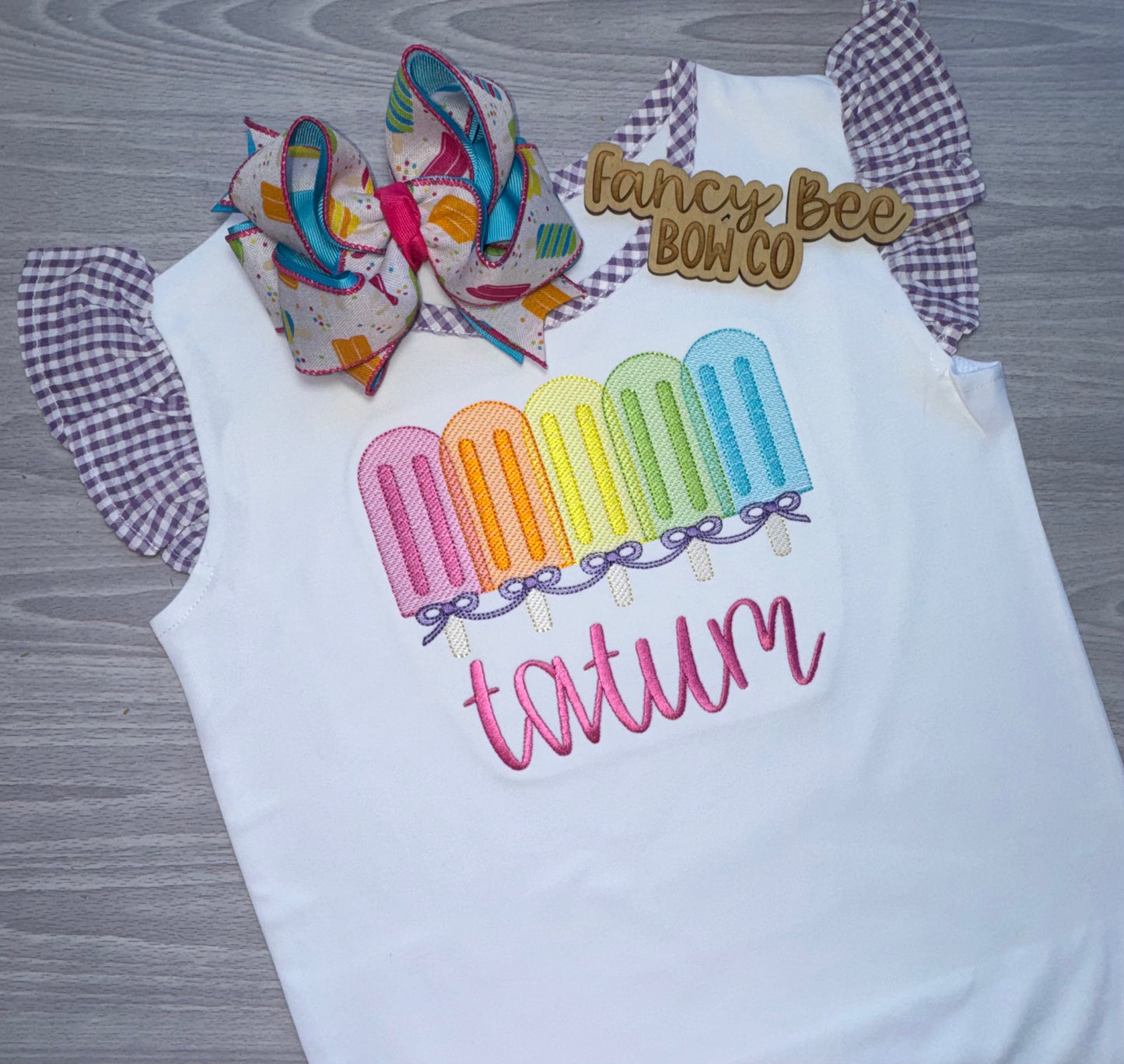 Popsicle Embroidered Shirt - Bow Sold Separately