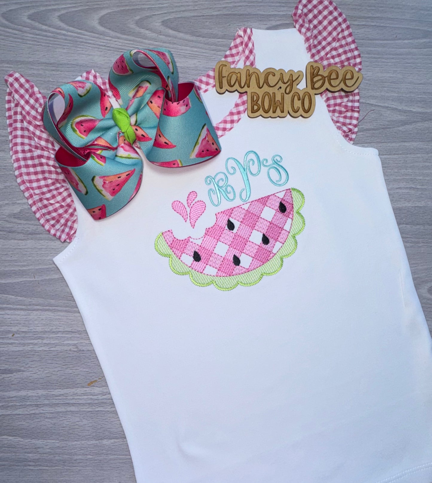 Gingham Watermelon Embroidered Shirt - Bow Sold Separately