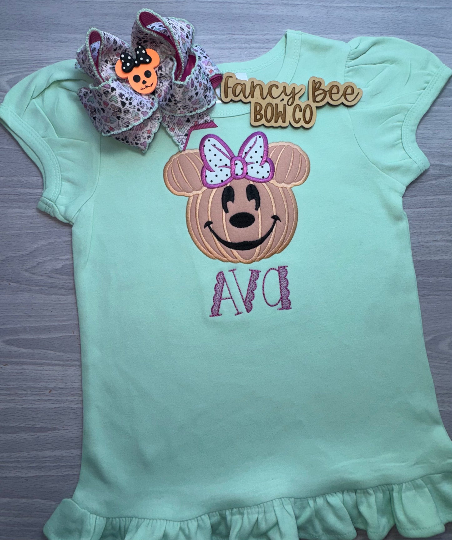 Pumpkin Mouse Embroidered Ruffle Short Sleeve Shirt