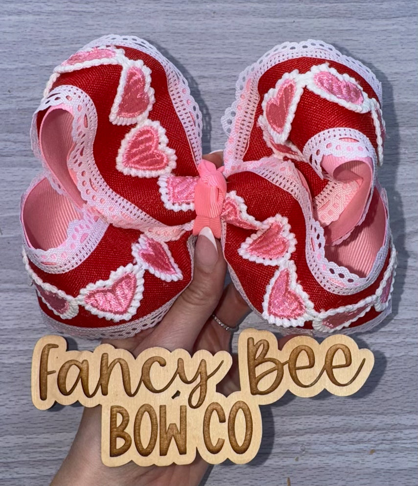 Triple Layered Valentine's Hearts Queen Style Hairbow