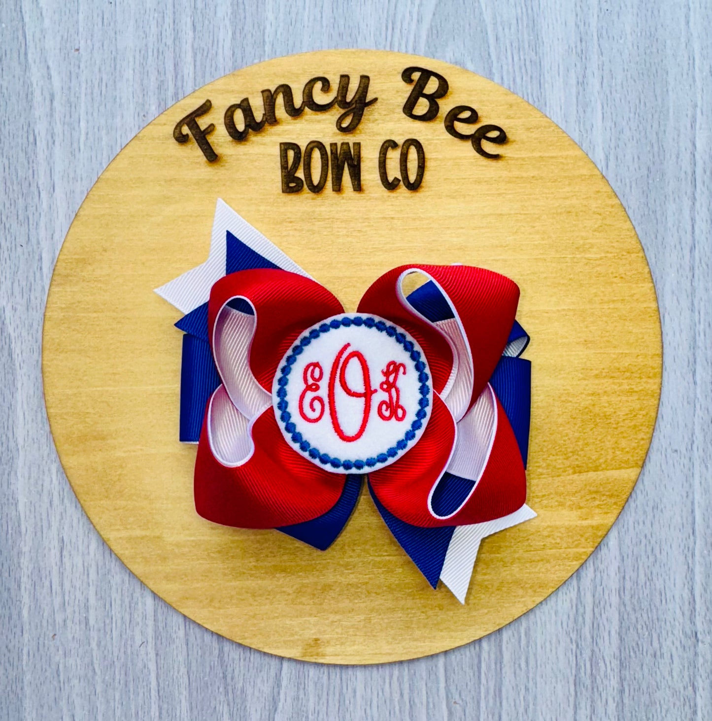 Monogrammed RWB Honey Hairbow