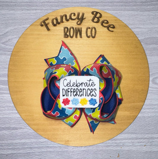 Autism Awareness Honey Style Bow
