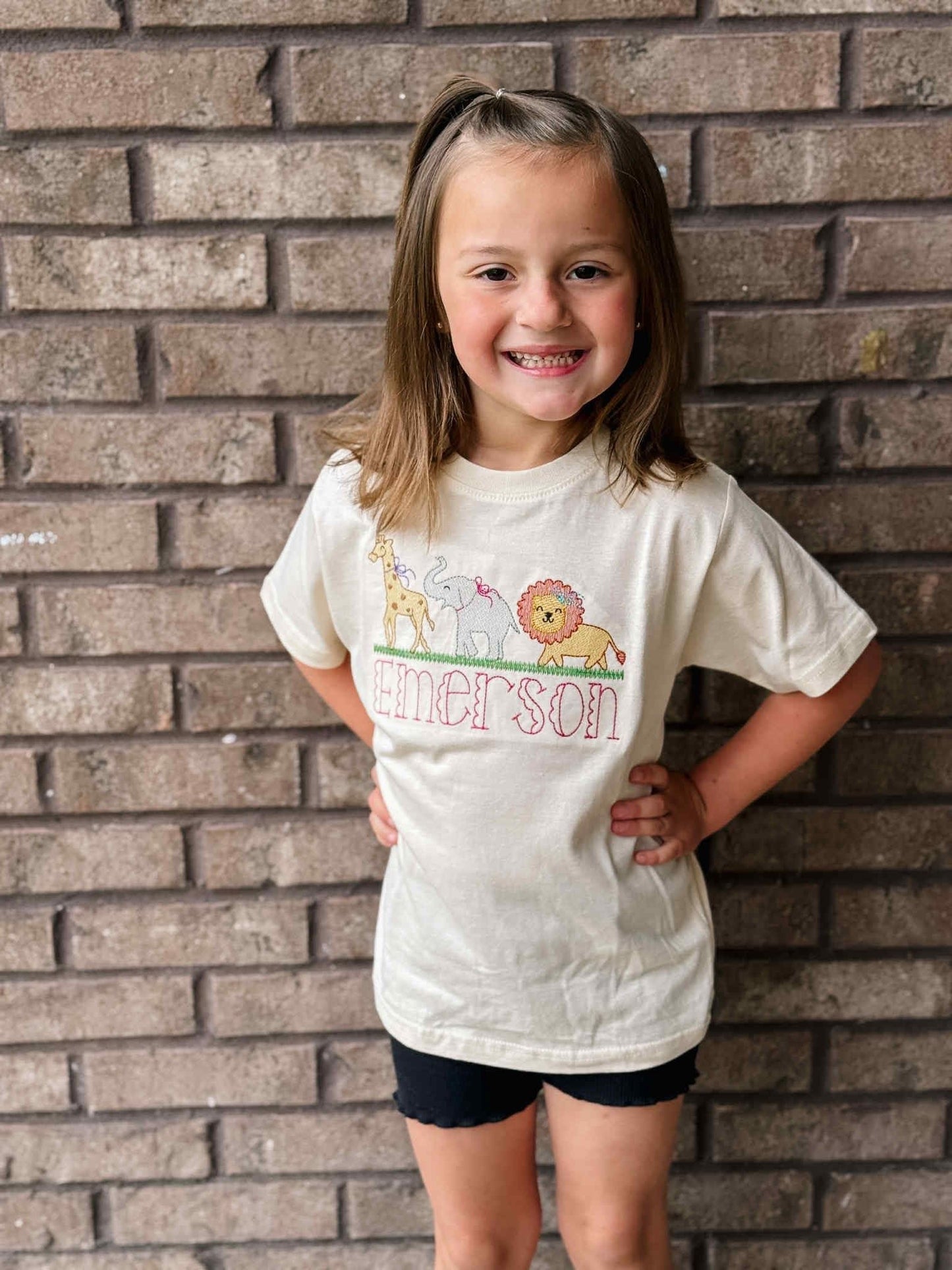 Girl Zoo Animal Embroidered Shirt
