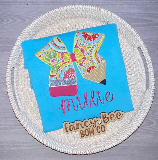 Back 2 School Embroidered Pencil Bow Shirt