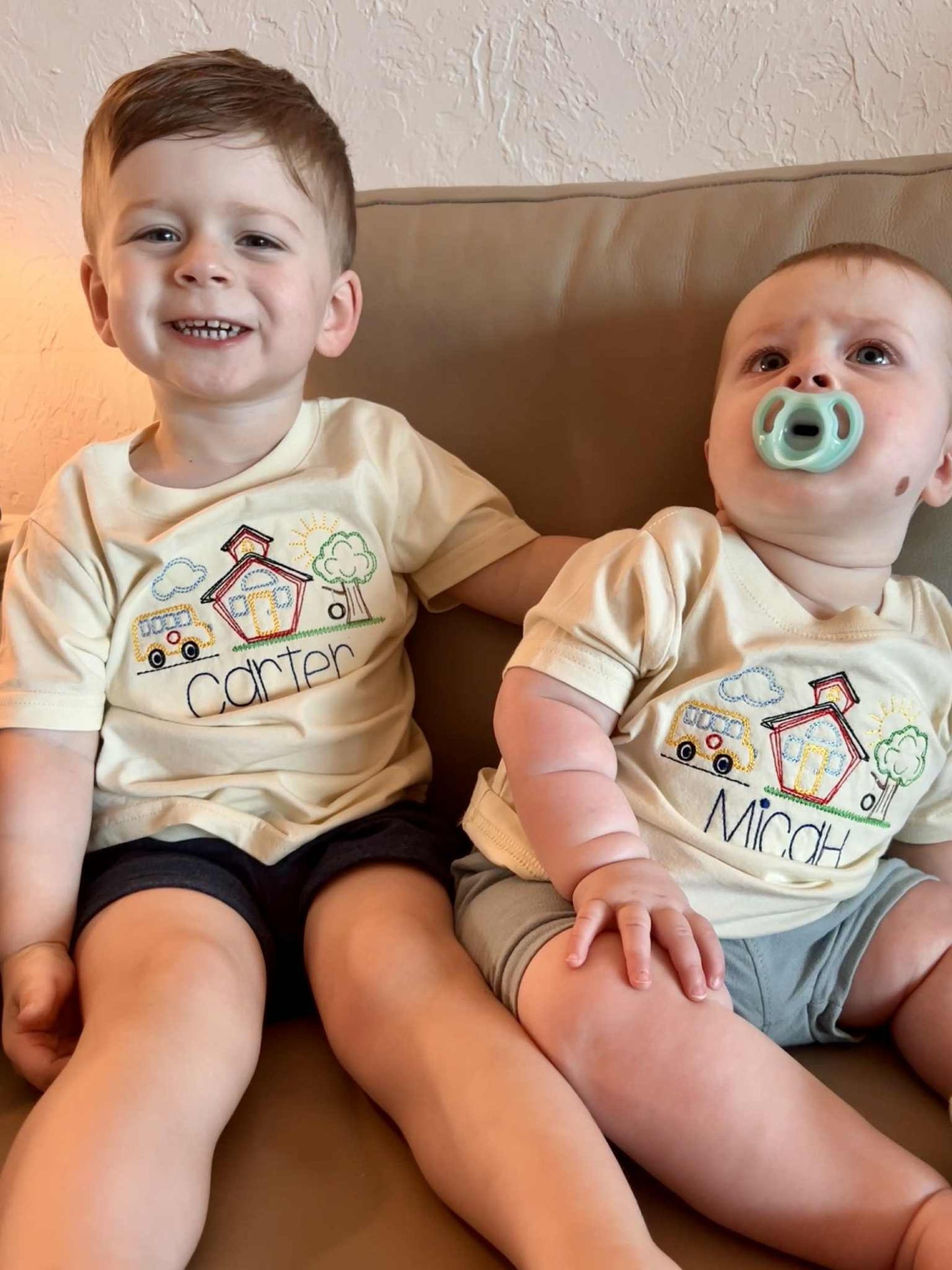 Schoolhouse, Bus, Playground Embroidered Back to School Shirt (boy or girl option)