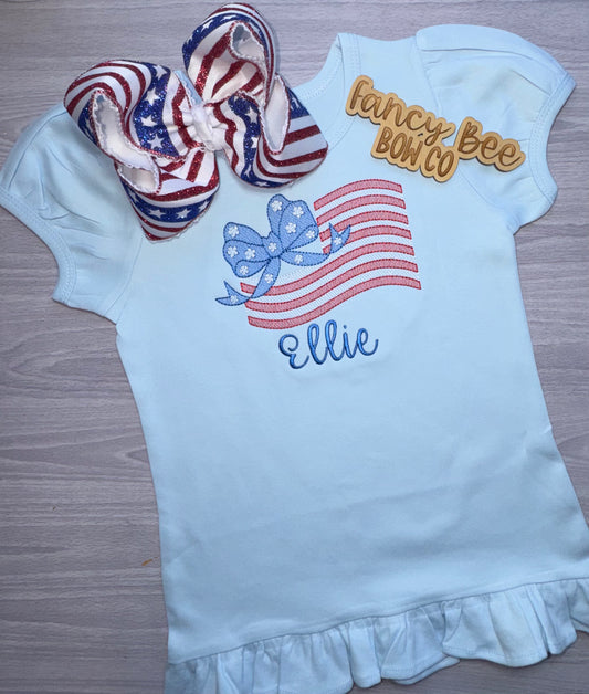 Flag Embroidered Shirt- Bow Sold Separately