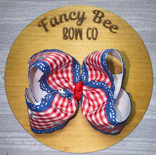 Stars and Gingham Queen Style Bow