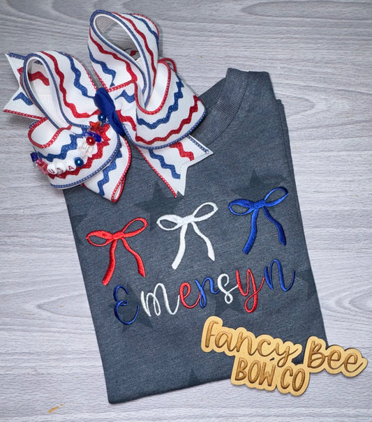 RWB Bow Trio Stars Embroidered Shirt- Bow Sold Separately