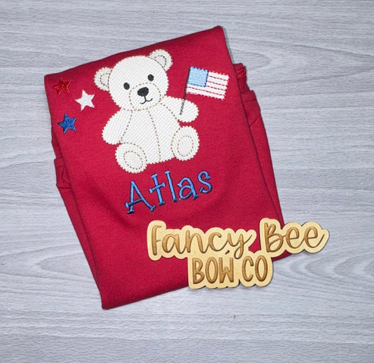 Patriotic Bear Embroidered Shirt- Please read listing!