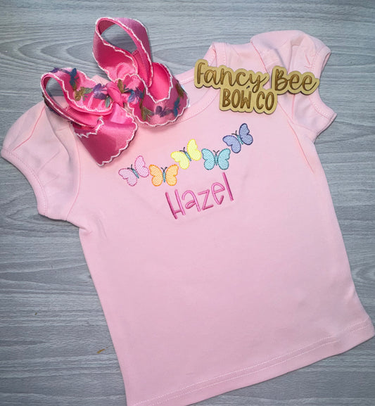 Butterfly Emrbroidered Shirt - Bow Sold Separately