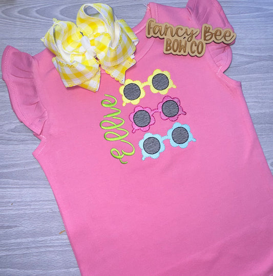 Sunglasses Trio Embroidered Shirt- Bow Sold Separately