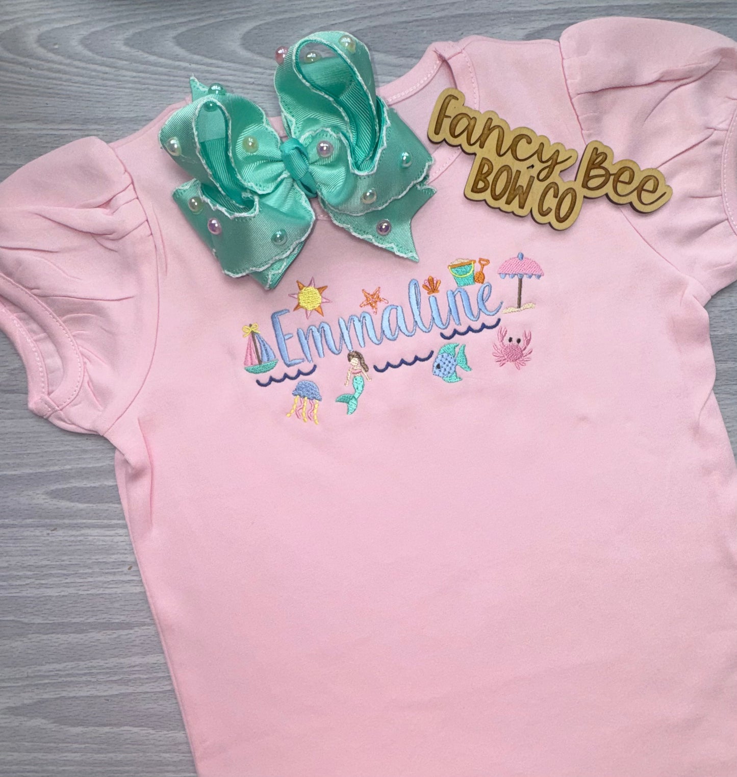 Beachy Embroidered Name Shirt- Bow Sold Separately