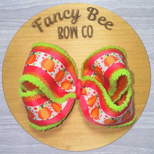 Neon Pumpkin Patch Queen Style Bow