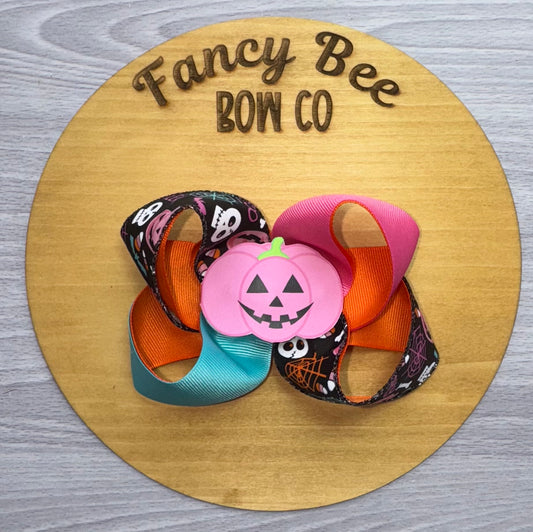 Girly Halloween Sugar Bee Style Bow W/ Detachable Pumpkin Snap Clip