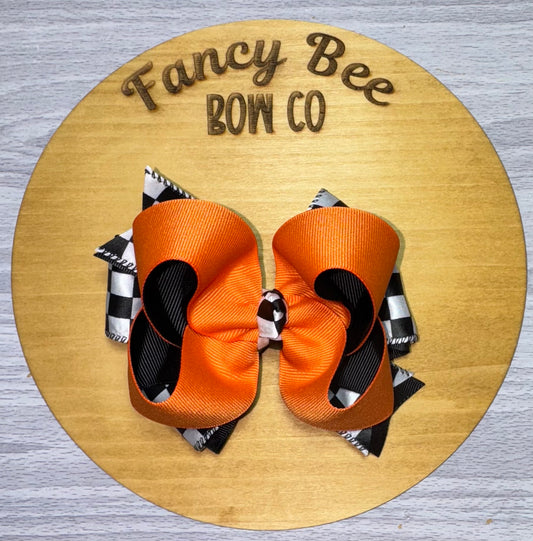 Orange & Black Plaid Honey Style Bow