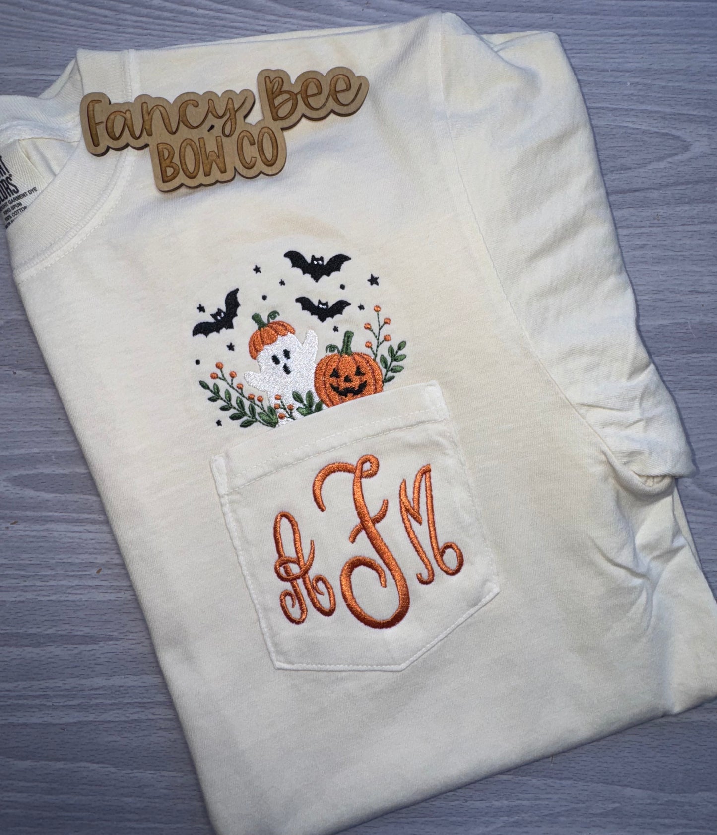 Ghost/Pumpkin Pocket Embroidered Shirt