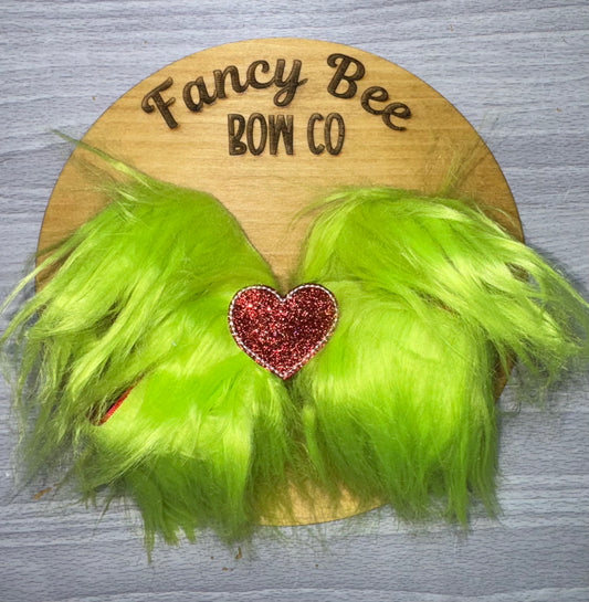 Green Fur Queen Style Bow
