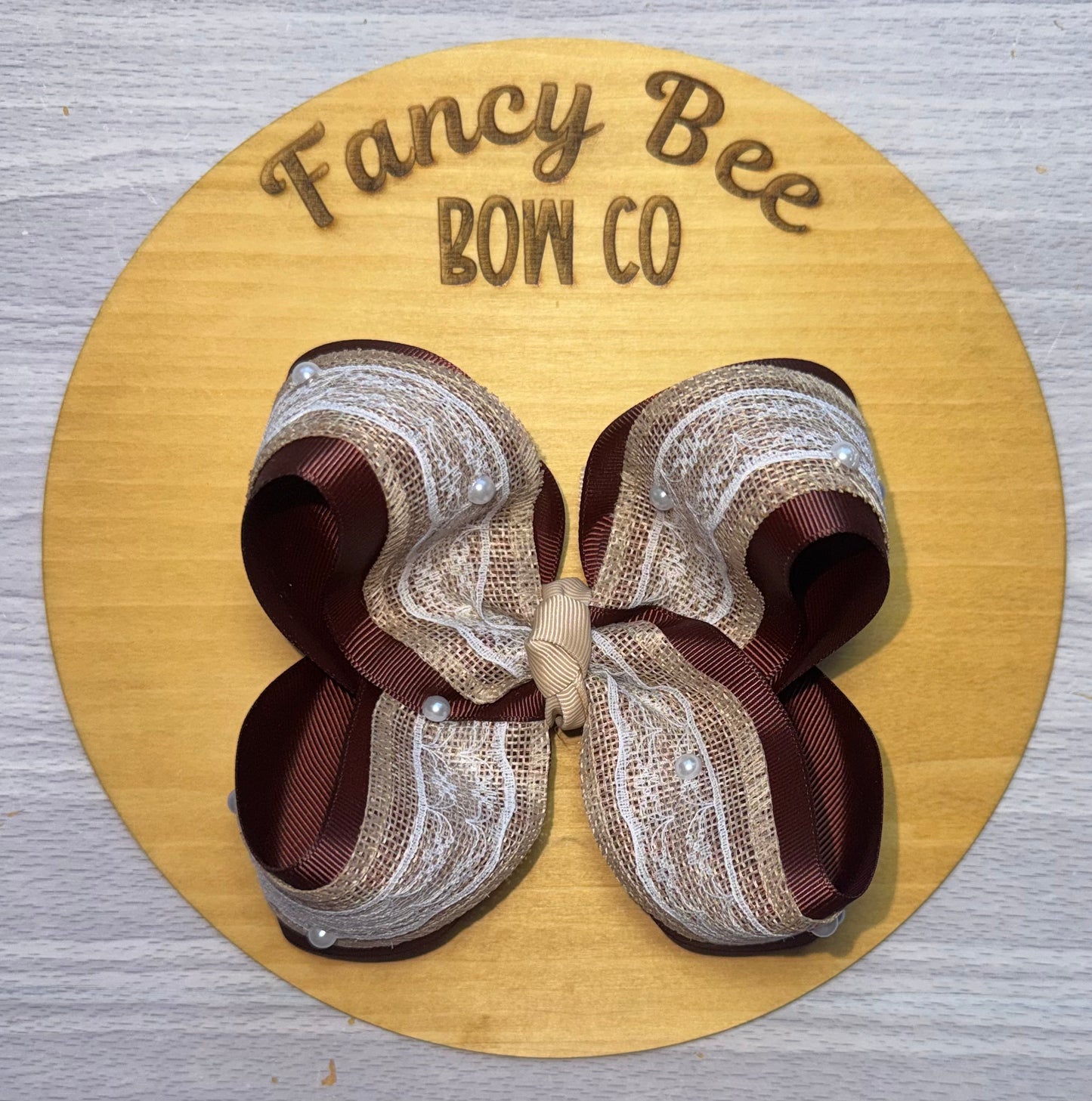 Burlap, Lace and Pearls Queen Style Bow