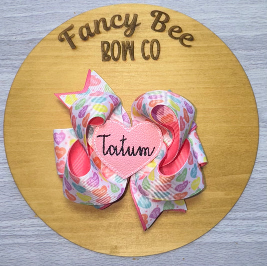 Conversation Hearts Honey Style Bow w/ Detachable Personalized Feltie