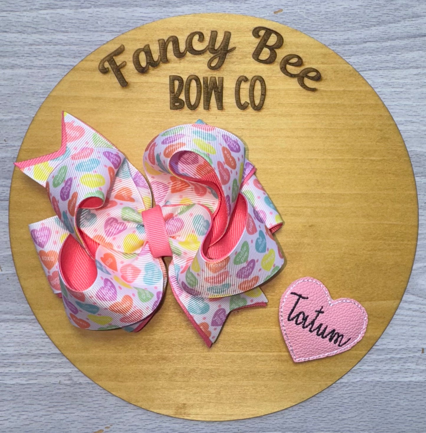 Conversation Hearts Honey Style Bow w/ Detachable Personalized Feltie