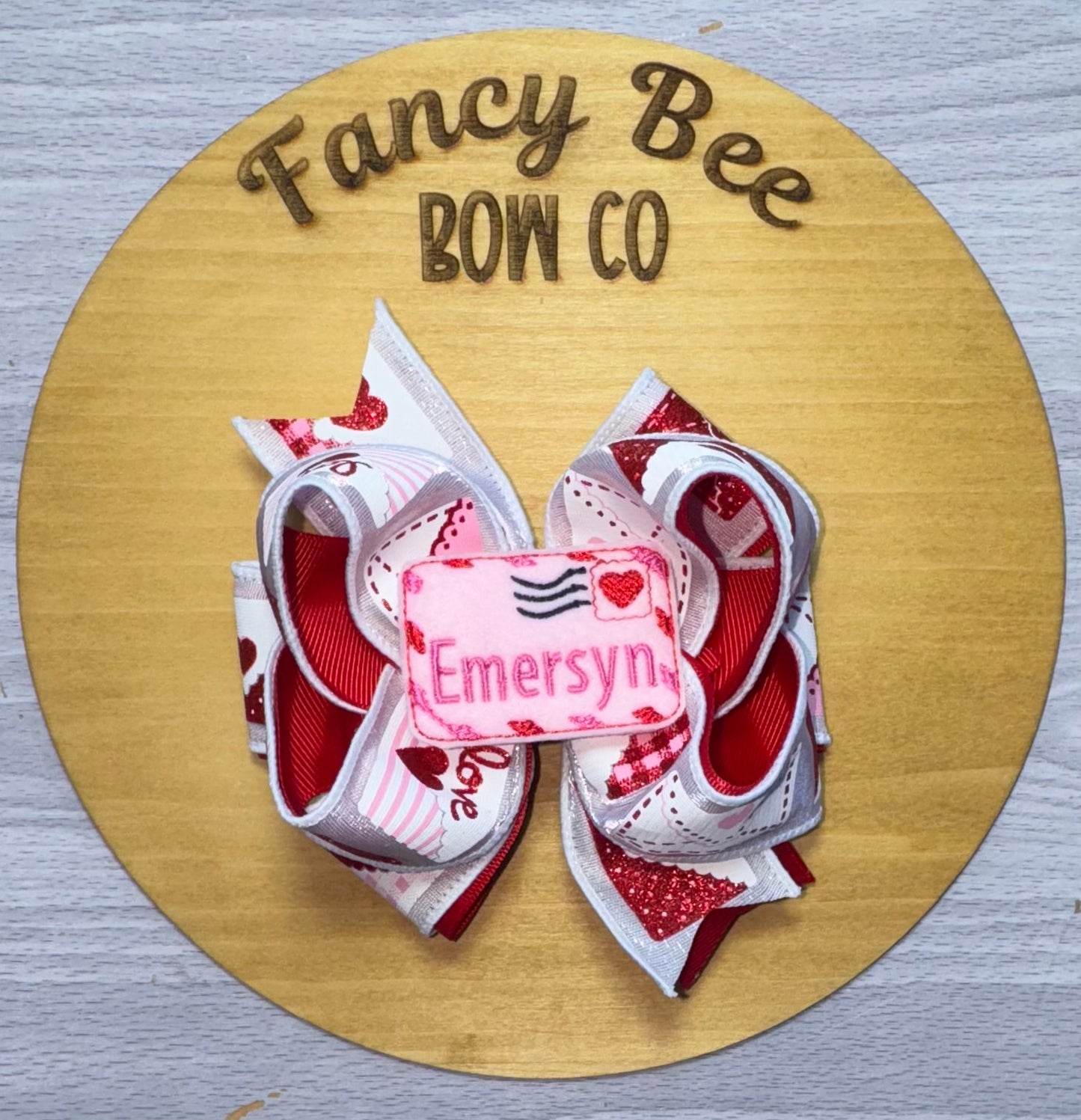 Love Letter Honey Style Bow w/ Detachable Personalized Feltie Clip