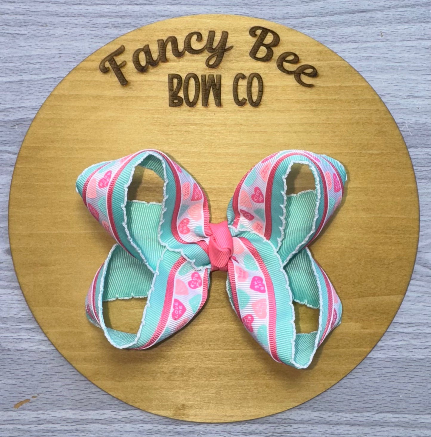 Pink/ Blue Candy Hearts Sugar Bee Style Hairbow