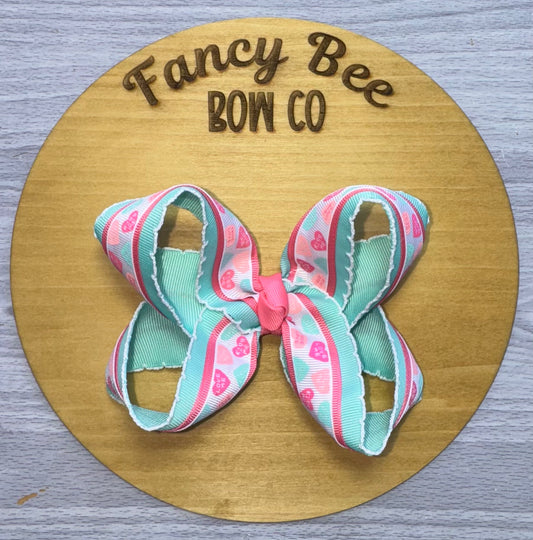 Pink/ Blue Candy Hearts Sugar Bee Style Hairbow