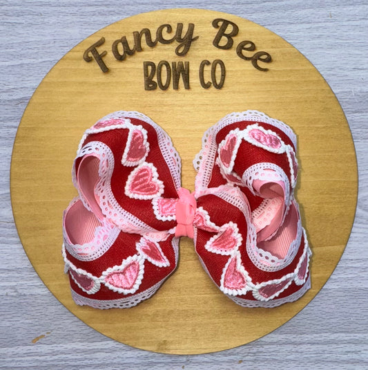 Triple Layered Valentine's Hearts Queen Style Hairbow