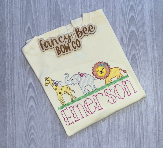 Girl Zoo Animal Embroidered Shirt