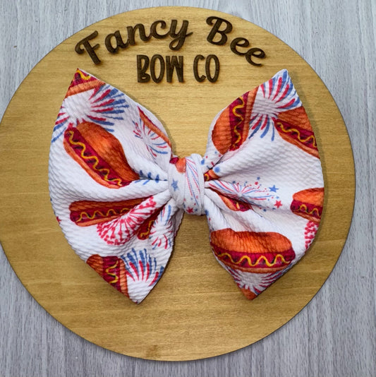 Patriotic Hot Dog Fabric Bow
