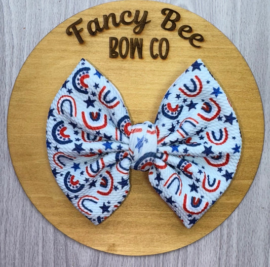 Patriotic Rainbows Fabric Bow