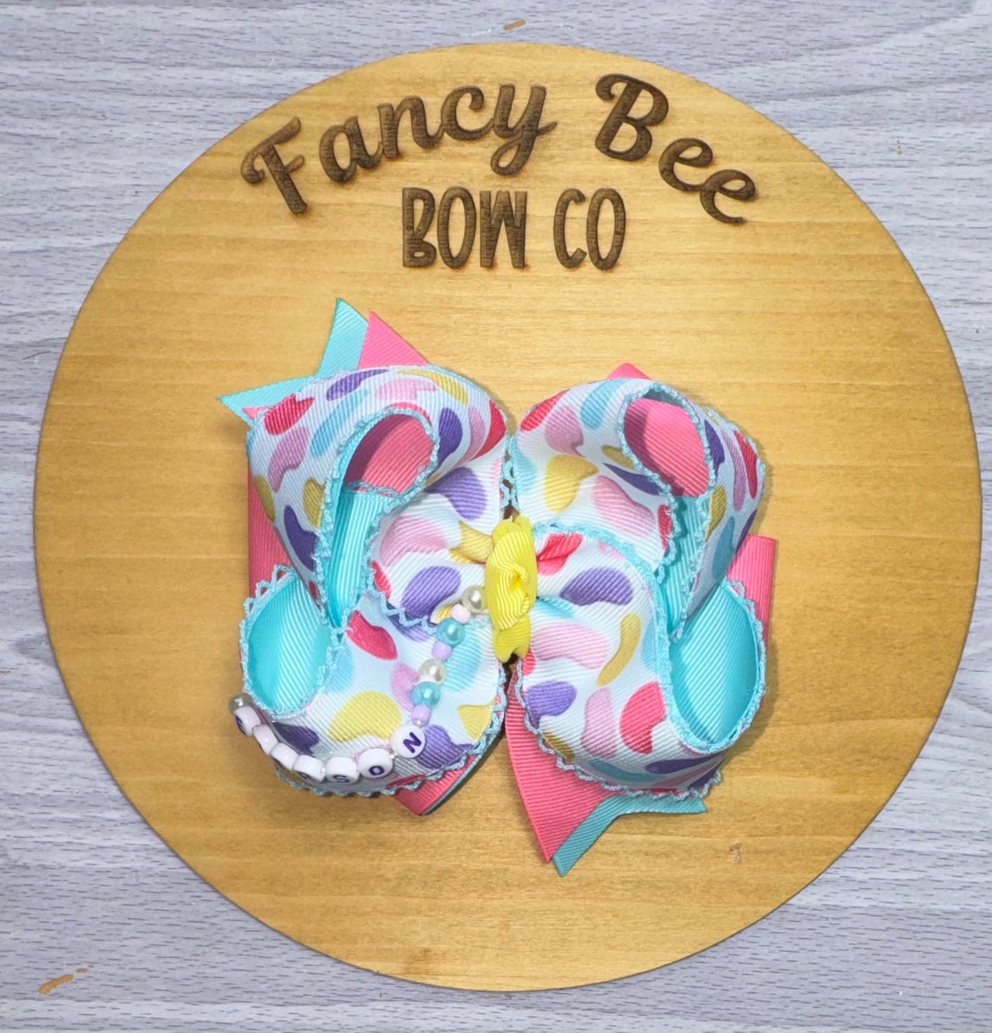 Jelly Bean Beaded Name Bow