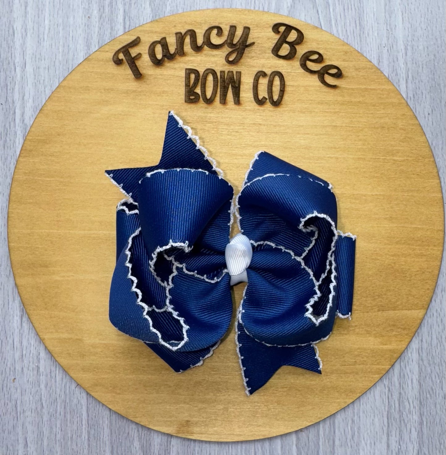 Navy & White Moonstitch Bow