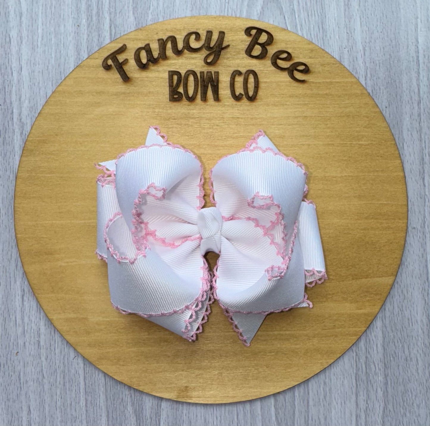White & Pink Moonstitch Bow