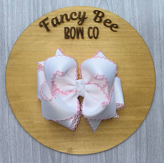 White & Pink Moonstitch Bow