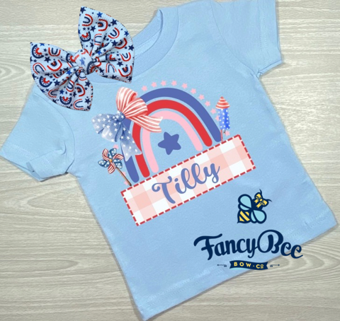 Patriotic Rainbow Shirt + Bow Optioin