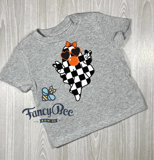 Checked Bubblegum Ghost Girl's Halloween Shirt