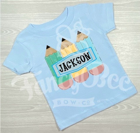 Personalized Pencil Trio Tee – Custom Name Back-to-School Shirt