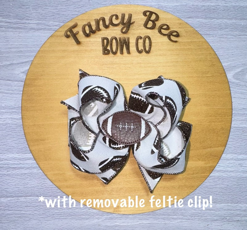Glitter Football Honey Style Bow w/ Detachable Feltie
