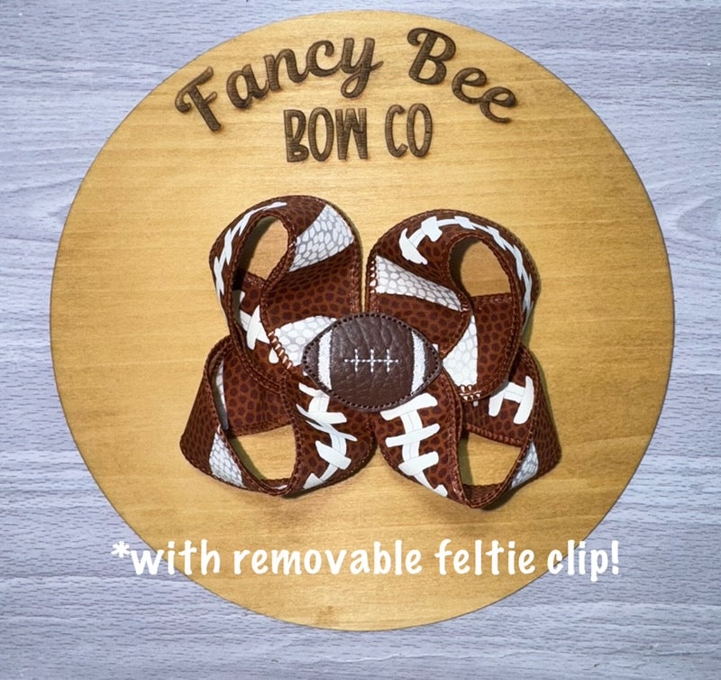 Football Sugar Bee Style Bow w/ Detachable Feltie Center
