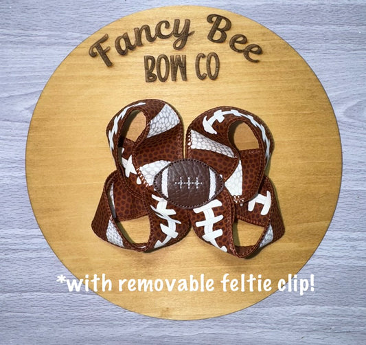 Football Sugar Bee Style Bow w/ Detachable Feltie Center